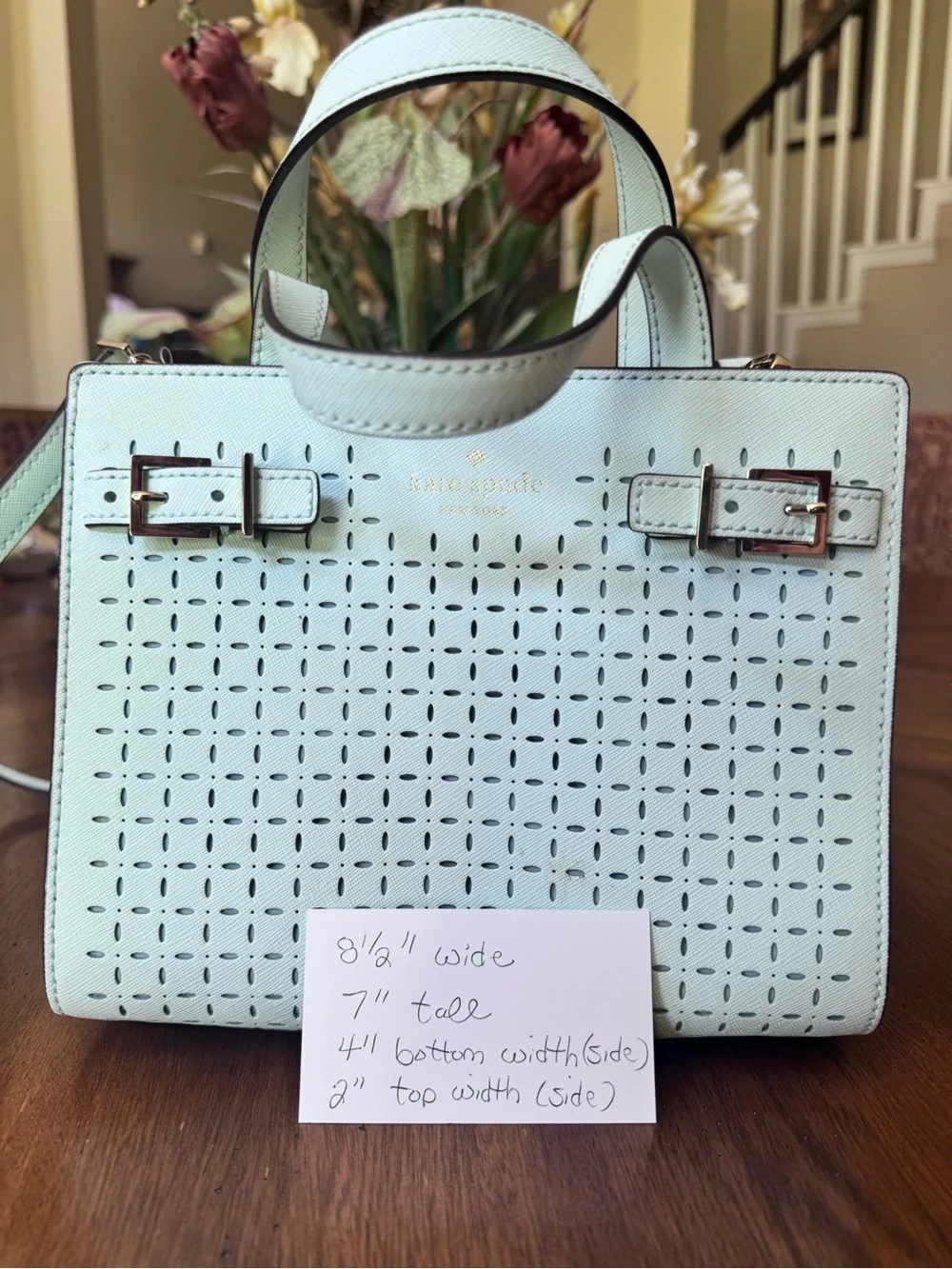 KATE SPADE Mint Green Perforated Leather Convertible Satchel